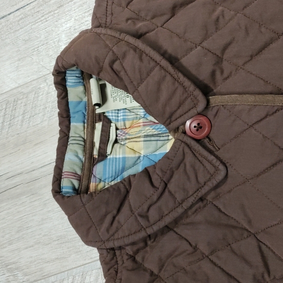 L.L. Bean Brown Quilted Collared Jacket with Plaid Lining - Picture 3 of 13